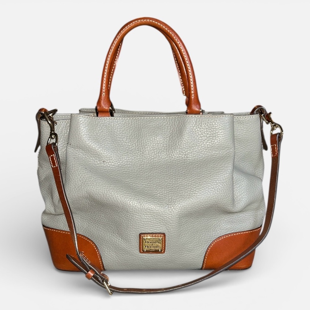 Dooney & Bourke Brenna Gray & Brown Pebble All Weather Leather Satchel Bag